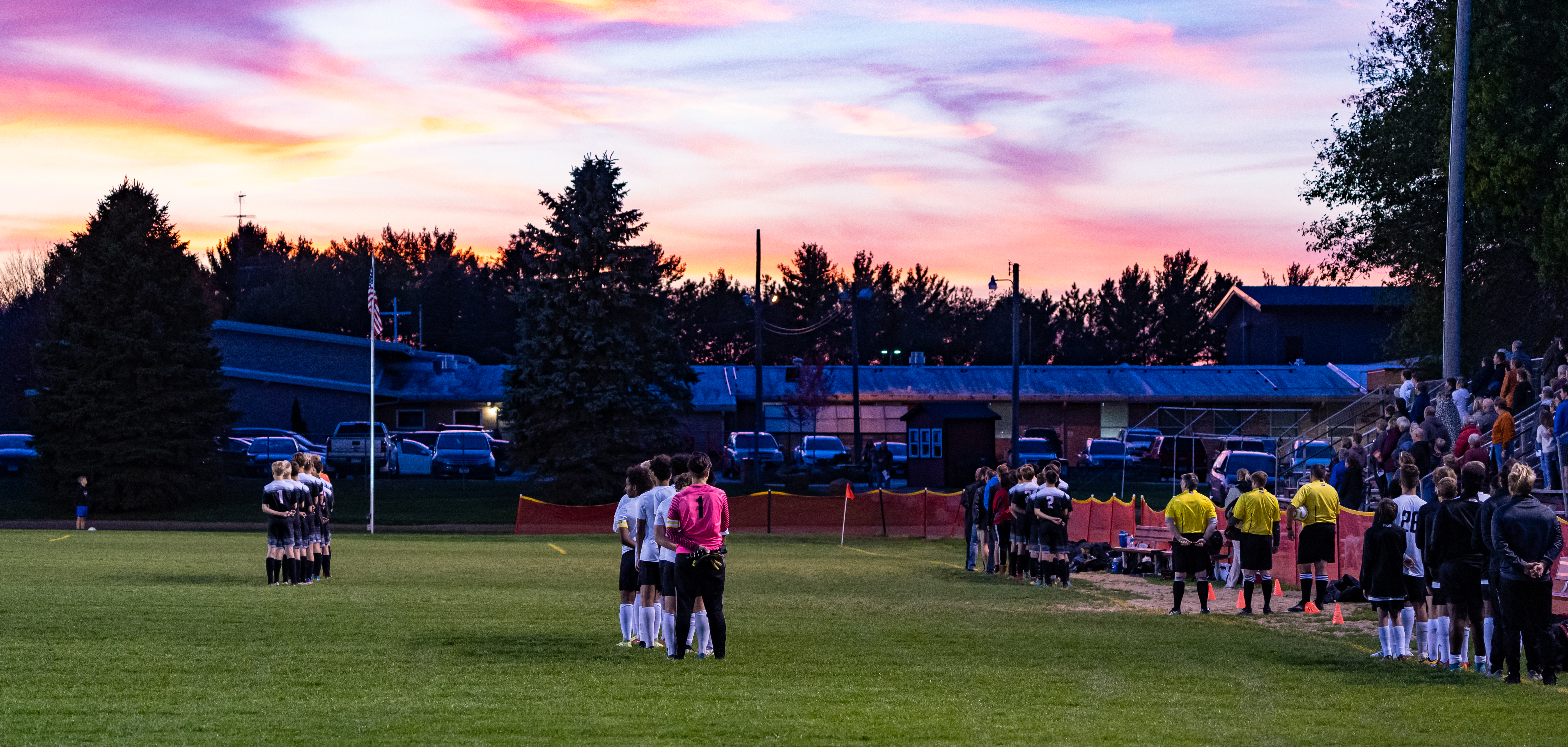 Sunset over soccer field
